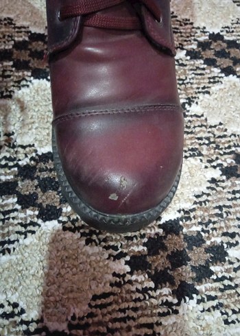 Bordo Deri Tokalı Kadın Bot - Görsel 5