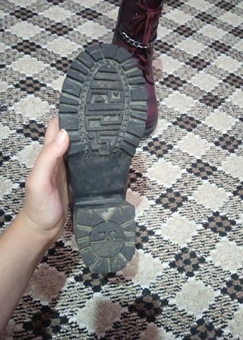 Bordo Deri Tokalı Kadın Bot - Görsel 4