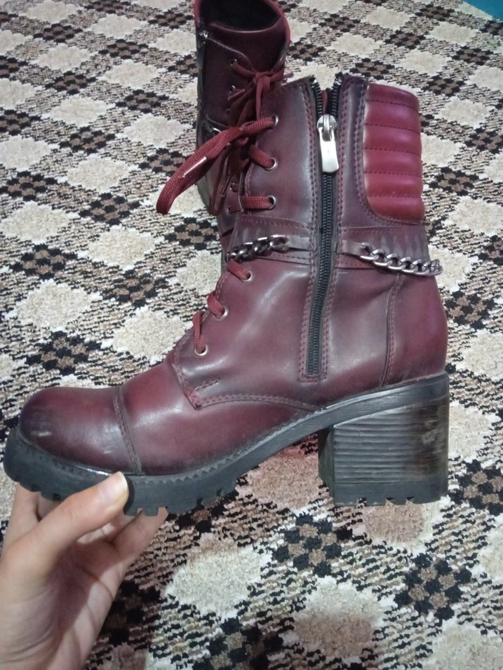 Bordo Deri Tokalı Kadın Bot - Görsel 3