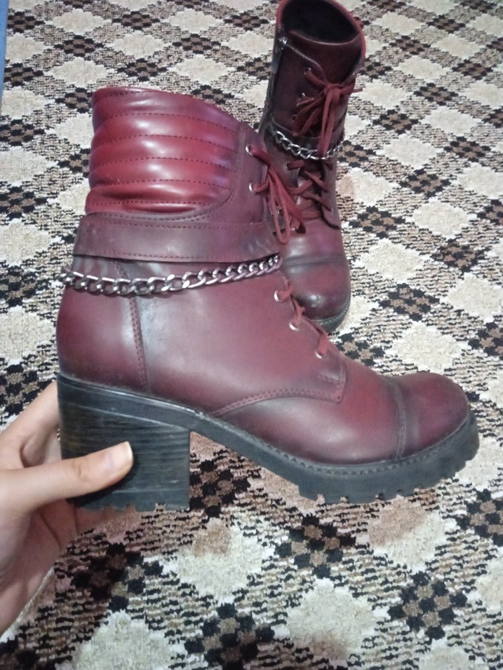 Bordo Deri Tokalı Kadın Bot - Görsel 2