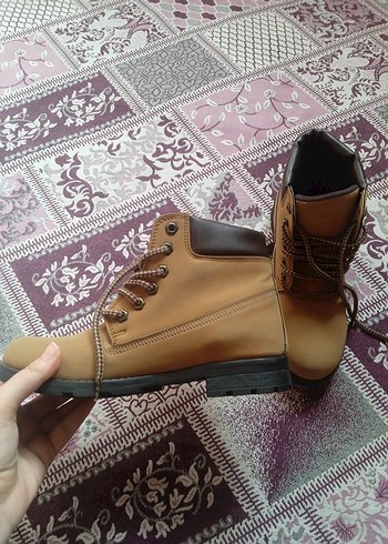 Deri Bağcıklı Kahverengi Dolgu Topuk Bot - Görsel 4