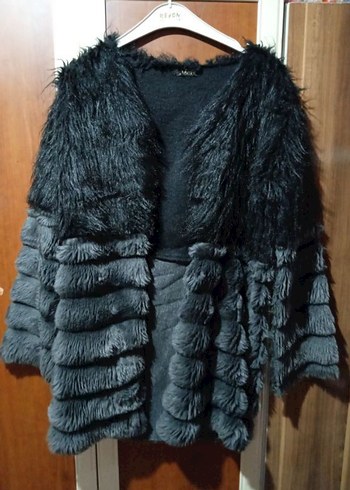 Gri Kadın Suni Kürk Midi Mont - Görsel 2