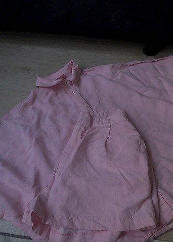 Pembe Keten Düğmeli Kadın Gömlek
