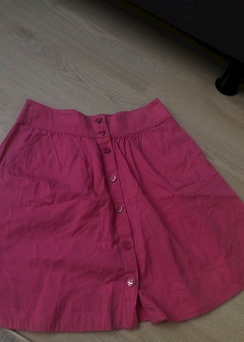 Düğmeli Pembe Midi Kadın Etek