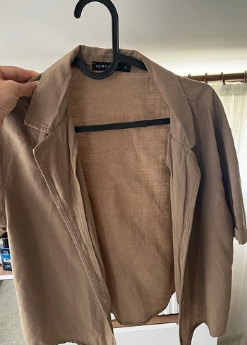 Bej Düğmeli Keten Kadın Gömlek - Görsel 3