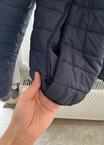 Erkek Mavi Midi Kolsuz Fermuarlı Mont - Görsel 3