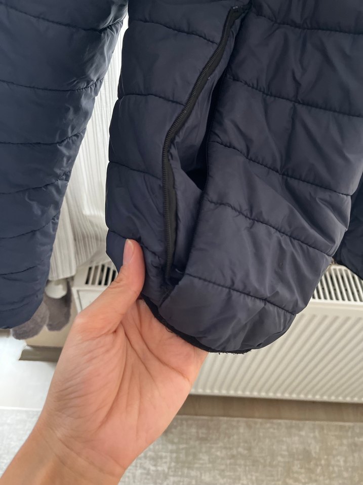 Erkek Mavi Midi Kolsuz Fermuarlı Mont - Görsel 3