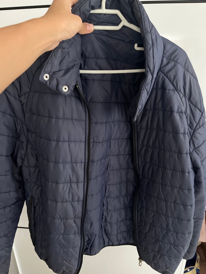 Erkek Mavi Midi Kolsuz Fermuarlı Mont - Görsel 4