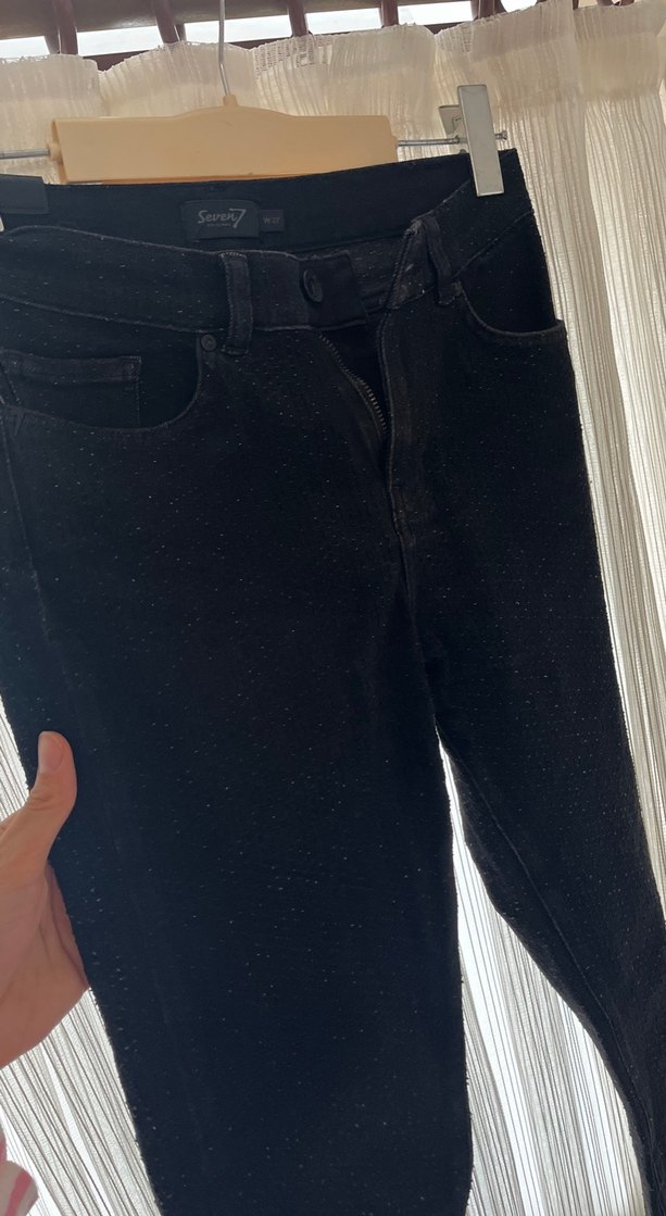 Kadın Siyah Düğmeli Midi Kot Pantolon - Görsel 5