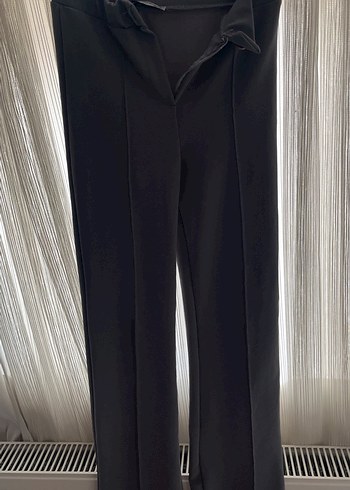 Düğmeli Gri Kadın Kumaş Pantolon - Görsel 3