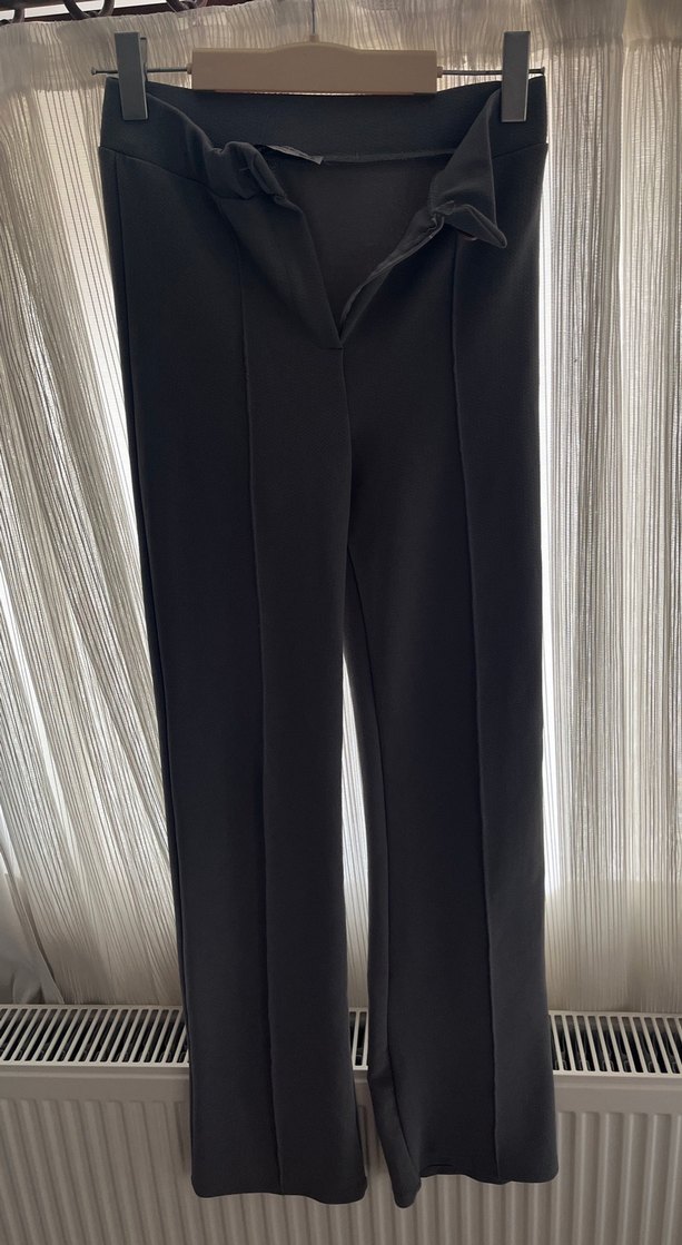 Düğmeli Gri Kadın Kumaş Pantolon - Görsel 3