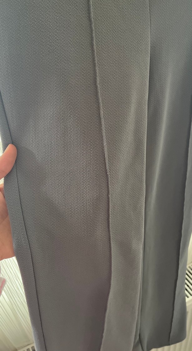 Düğmeli Gri Kadın Kumaş Pantolon - Görsel 4