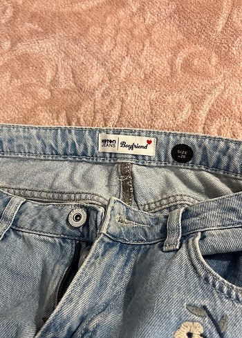 Nakışlı Mavi Denim Kadın Midi Jean - Görsel 3