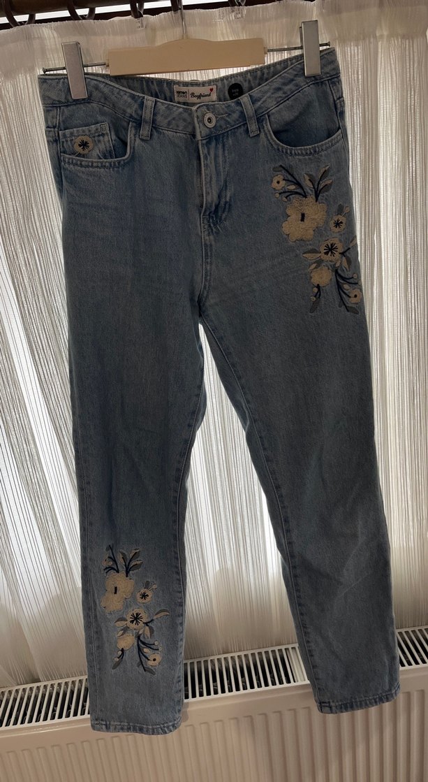 Nakışlı Mavi Denim Kadın Midi Jean - Görsel 4