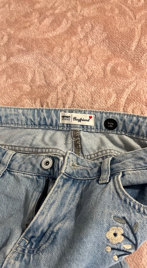 Nakışlı Mavi Denim Kadın Midi Jean - Görsel 3