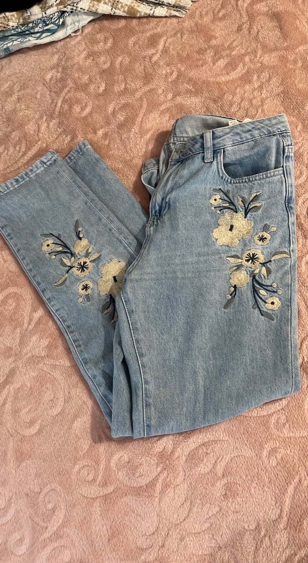 Nakışlı Mavi Denim Kadın Midi Jean - Görsel 2