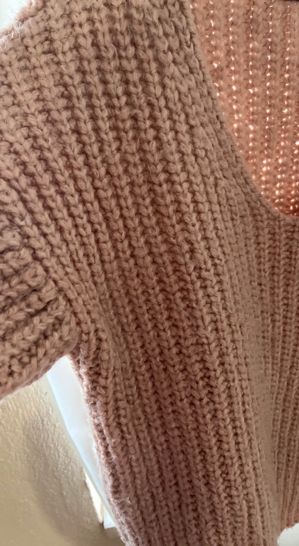 V Yaka Kahverengi Örgü Kadın Kazak - Görsel 2