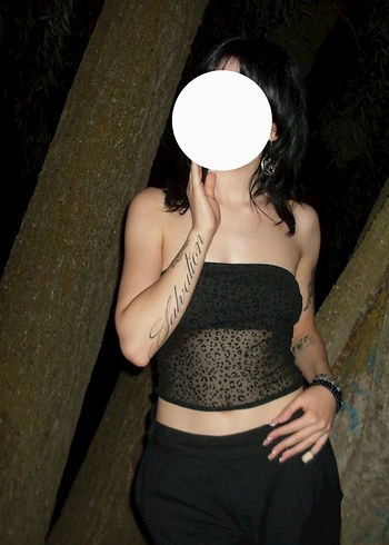 Sheinside Leopar Desenli Goth Siyah Straplez Crop Top