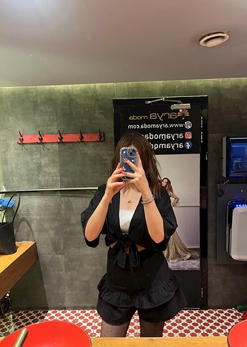 Kızlar için Siyah Transparan Bolero ve şort etek takım
