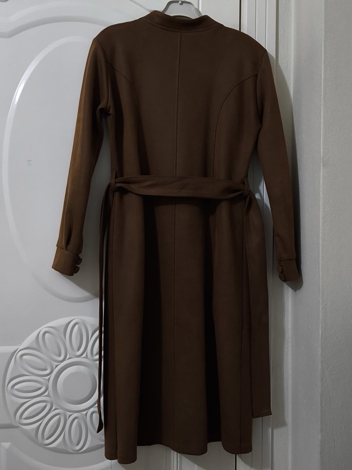 Düğmeli Kahverengi Vintage Kadın Kaban - Görsel 2