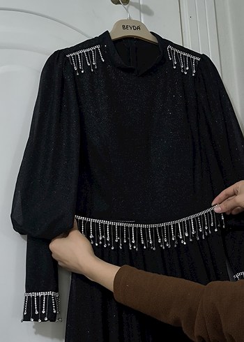 Özel Tasarım Uzun Siyah Şık Kadın Abiye Elbise - Görsel 3