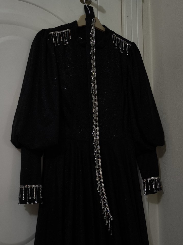 Özel Tasarım Uzun Siyah Şık Kadın Abiye Elbise - Görsel 5