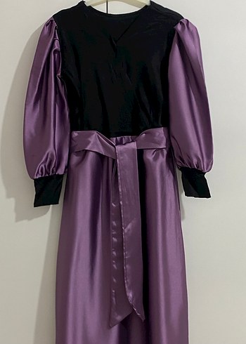 Tasarım Uzun Kollu Mor Kadın Elbise - Görsel 3