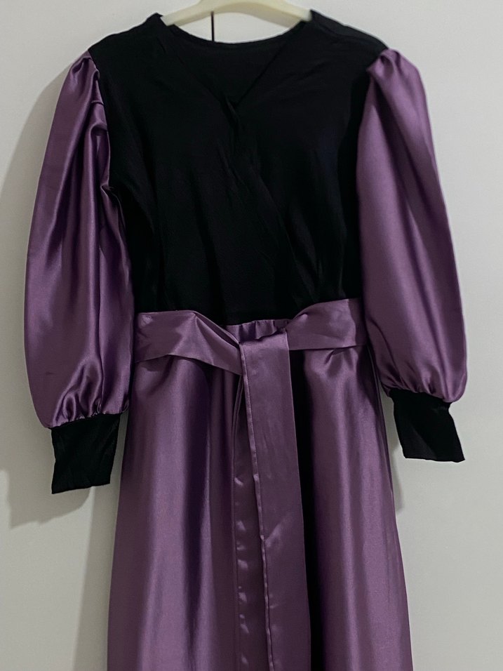 Tasarım Uzun Kollu Mor Kadın Elbise - Görsel 2