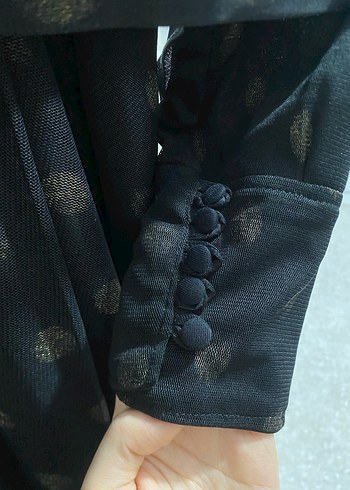 Tasarım Kemerli Siyah Puantiyeli Uzun Elbise - Görsel 5