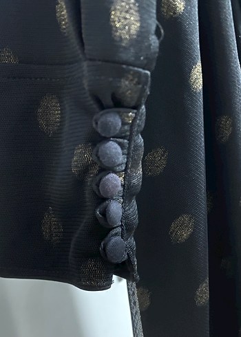 Tasarım Kemerli Siyah Puantiyeli Uzun Elbise - Görsel 4