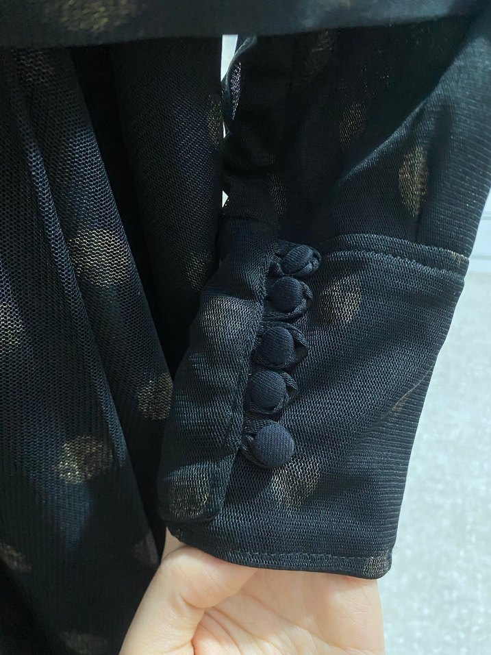 Tasarım Kemerli Siyah Puantiyeli Uzun Elbise - Görsel 5