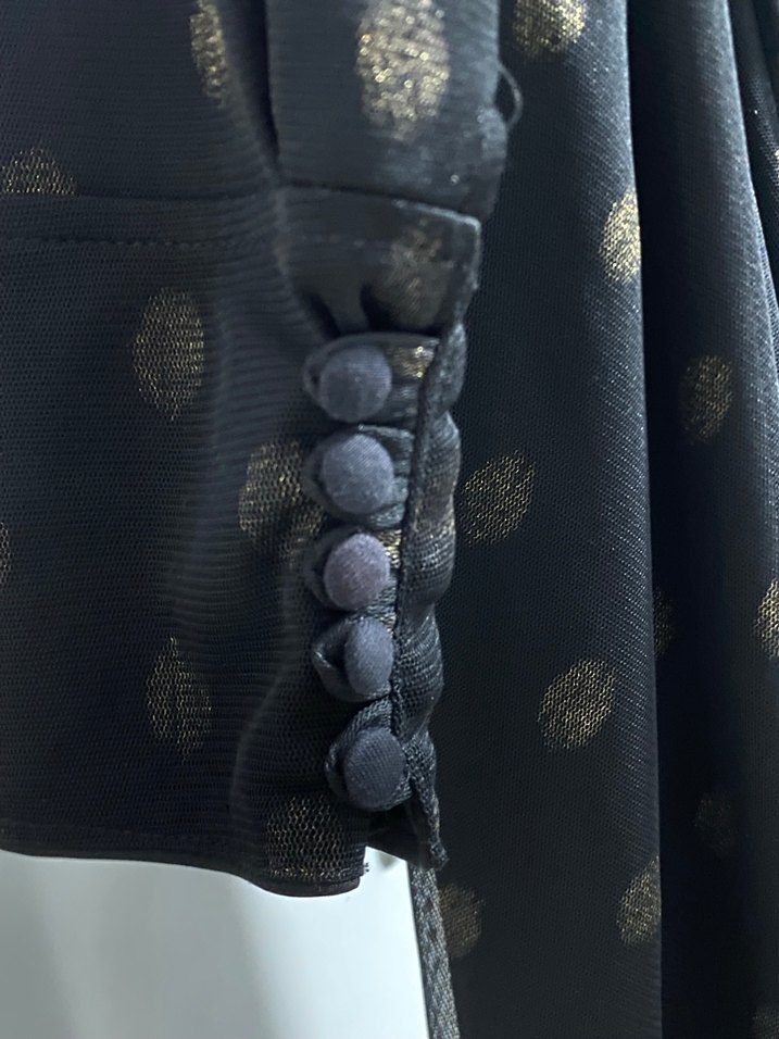 Tasarım Kemerli Siyah Puantiyeli Uzun Elbise - Görsel 4