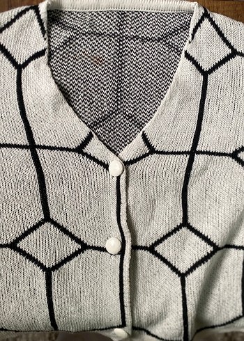 Gri Kareli Triko Kadın Hırka - Görsel 2