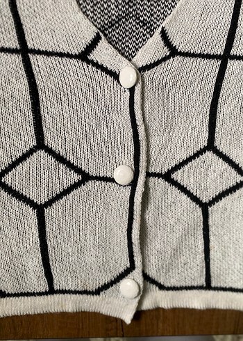 Gri Kareli Triko Kadın Hırka - Görsel 4