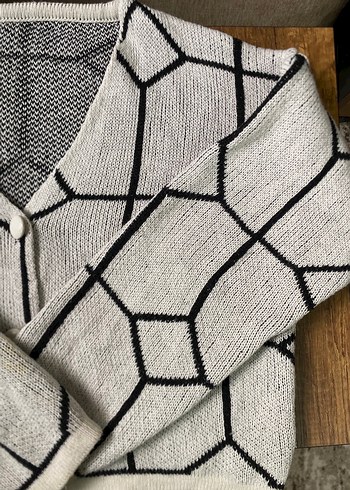 Gri Kareli Triko Kadın Hırka - Görsel 3