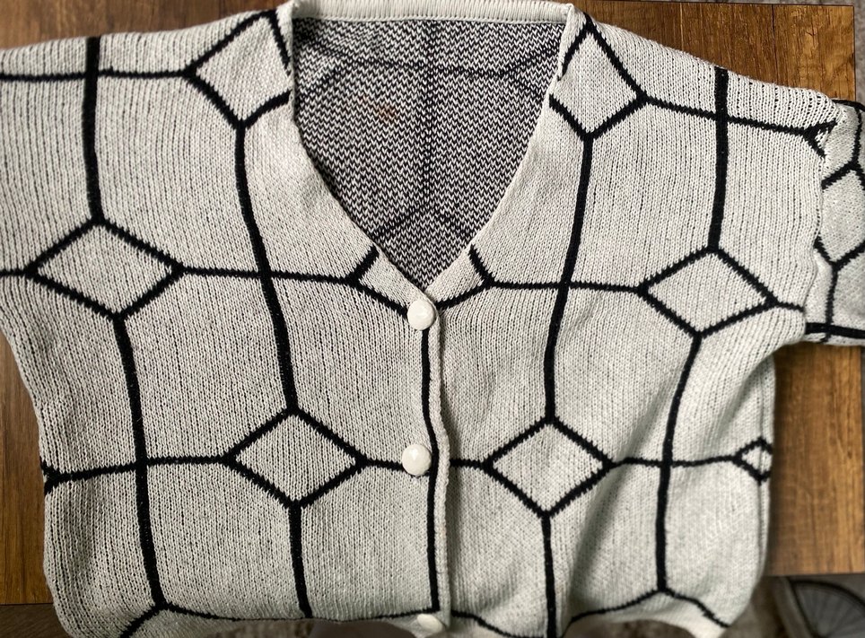 Gri Kareli Triko Kadın Hırka - Görsel 2