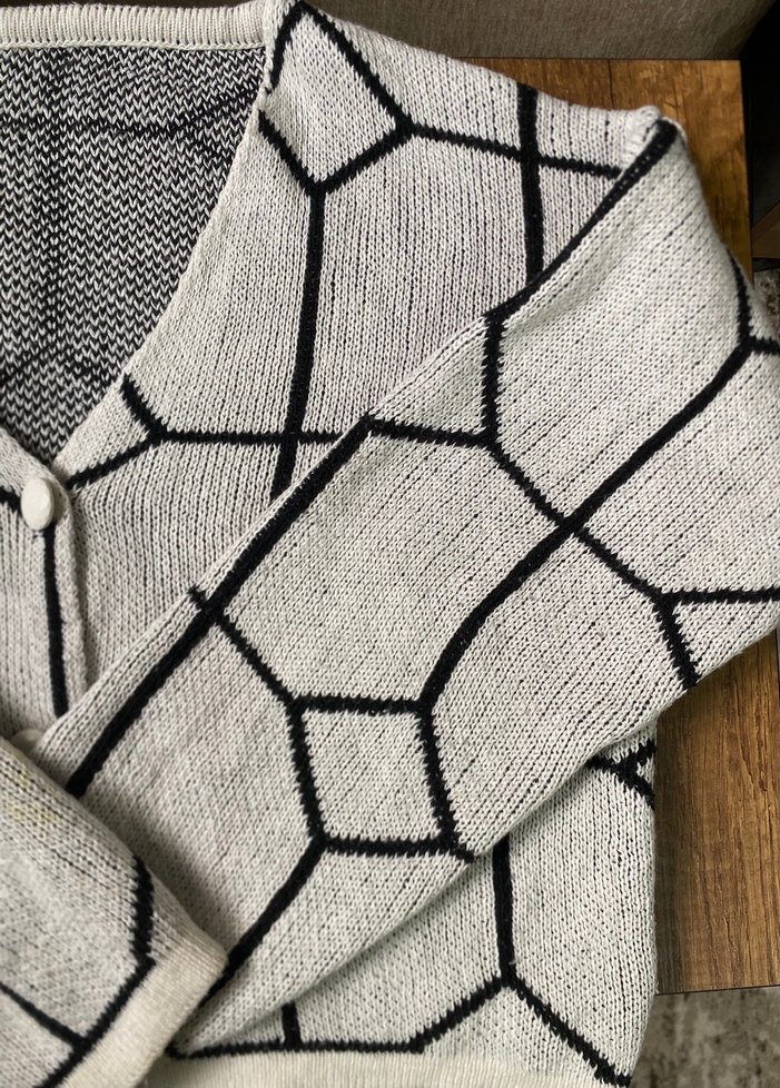 Gri Kareli Triko Kadın Hırka - Görsel 3