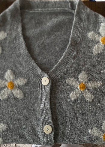 Gri Nakışlı Düğmeli Kadın Hırka - Görsel 2