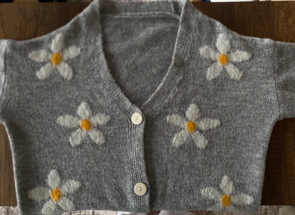 Gri Nakışlı Düğmeli Kadın Hırka - Görsel 2