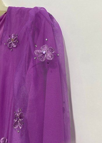 Tasarım Mor Nakışlı Boncuk İşlemeli Uzun Elbise - Görsel 3