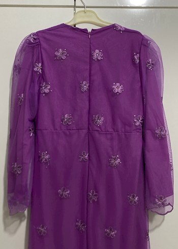 Tasarım Mor Nakışlı Boncuk İşlemeli Uzun Elbise - Görsel 6