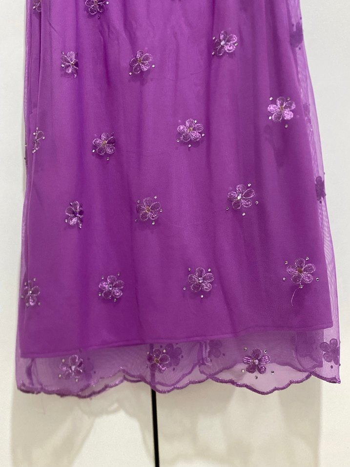 Tasarım Mor Nakışlı Boncuk İşlemeli Uzun Elbise - Görsel 5