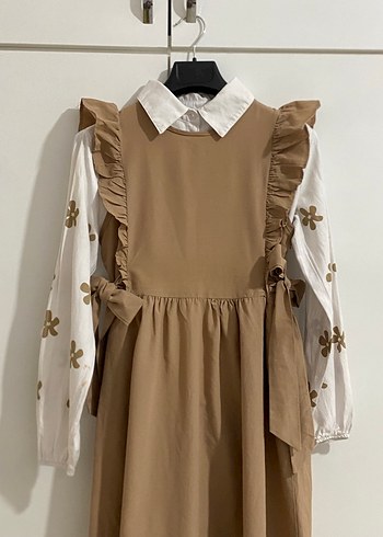 Bej Keten Fırfırlı Uzun Elbise - Görsel 2