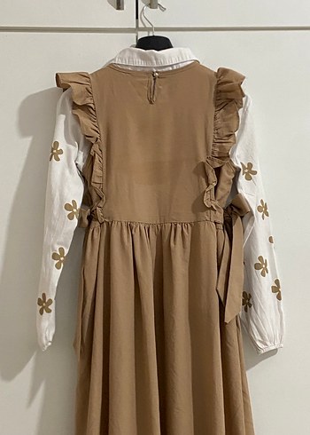 Bej Keten Fırfırlı Uzun Elbise - Görsel 5