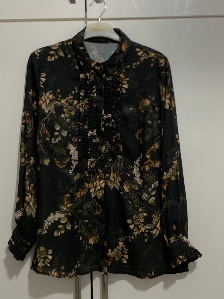 Uzun Kollu, Fırfırlı, Bohem Desenli Gömlek - Görsel 4