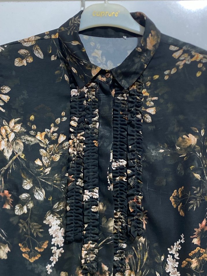 Uzun Kollu, Fırfırlı, Bohem Desenli Gömlek - Görsel 5