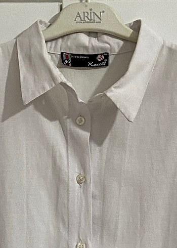 Düğmeli Beyaz Keten Kadın Gömlek - Görsel 2