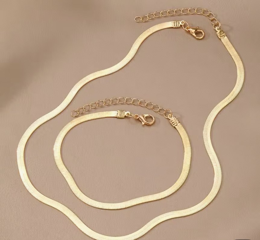 Minimalist Altın Renk Kadın Kolye Bileklik Set - Görsel 2