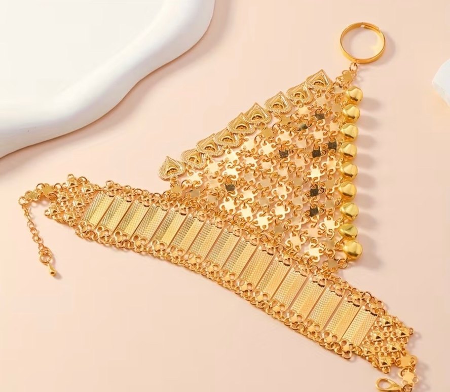 Boncuklu Altın Renkli Bohem Kadın El Zinciri - Görsel 3