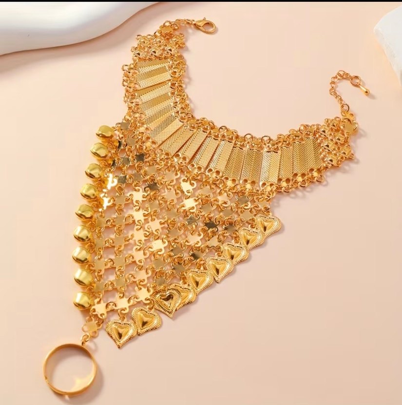 Boncuklu Altın Renkli Bohem Kadın El Zinciri - Görsel 2